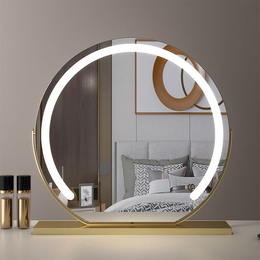 Large 24” Round Makeup Vanity Mirror – LED Strip Lighting, 3 Color Modes, 360° Rotation, Adjustable Brightness, Gold